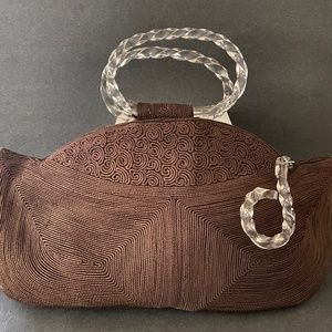 Vintage ‘40’s Chocolate brown Luxor Corde clutch with lucite handles